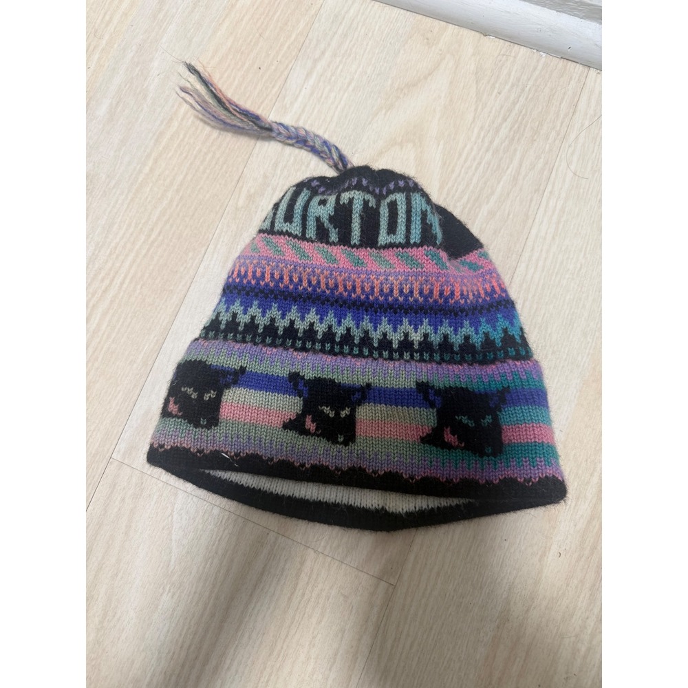 Burton Vintage Knit Beanie Hat Fair Isle Tassel Multi Color Snowboard Vermont